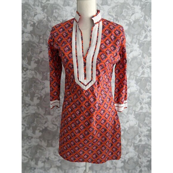 LAUREN GOLD Resort Orange Patterned Tunic Dress Size 4 NEW NWOT - Picture 1 of 10